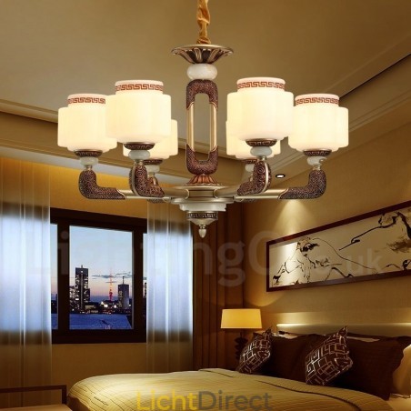 6-lichts retro traditionele luxe lobby kroonluchter van zinklegering met glazen kap 6-lichts retro traditionele luxe lobby kroonluchter van zinklegering met glazen kap