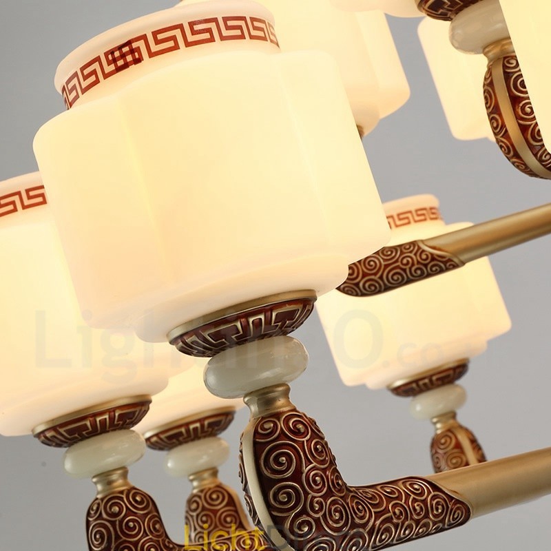 6-lichts retro traditionele luxe lobby kroonluchter van zinklegering met glazen kap