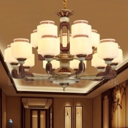 15 Licht Retro Traditionele Zinklegering Luxe Lobby Kroonluchter met Glazen Kap