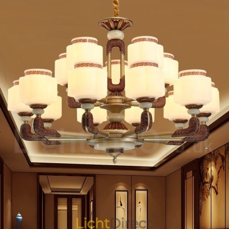 15 Licht Retro Traditionele Zinklegering Luxe Lobby Kroonluchter met Glazen Kap 15 Licht Retro Traditionele Zinklegering Luxe Lobby Kroonluchter met Glazen Kap