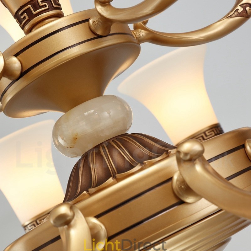 6-lichts retro traditionele luxe lobby kroonluchter van zinklegering met glazen kap