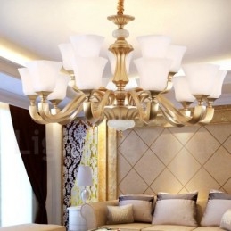 15-lichts retro traditionele rustieke kroonluchter met glazen kap