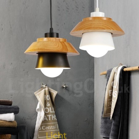 1-lichts moderne, eigentijdse houten hanglamp met aluminiumlegering kap 1-lichts moderne, eigentijdse houten hanglamp met aluminiumlegering kap