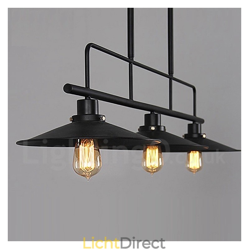 3-lichts retro rustieke stalen hanglamp met stalen kap