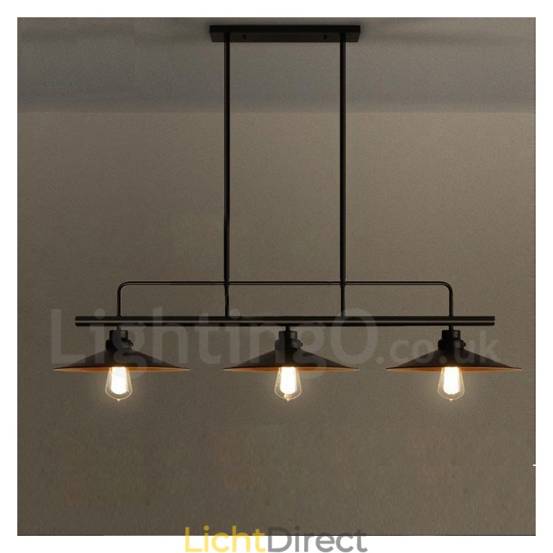 3-lichts retro rustieke stalen hanglamp met stalen kap