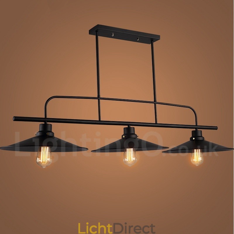 3-lichts retro rustieke stalen hanglamp met stalen kap