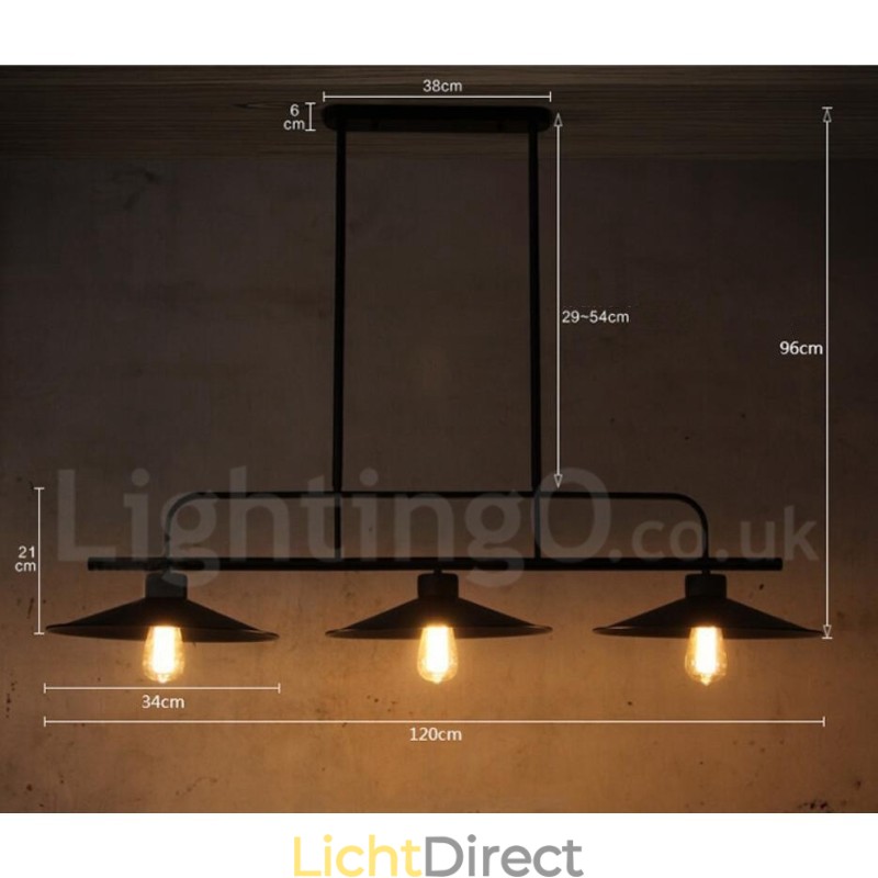 3-lichts retro rustieke stalen hanglamp met stalen kap