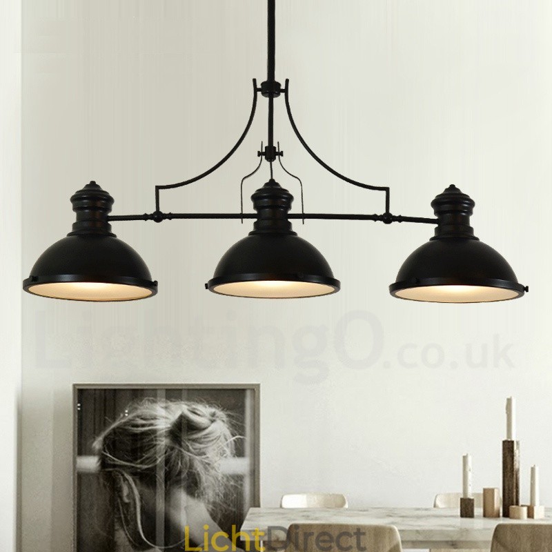 3-lichts retro rustieke stalen hanglamp met stalen kap