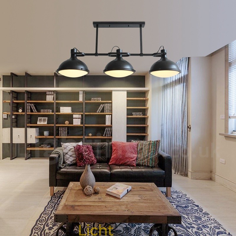 3-lichts retro rustieke stalen hanglamp met glazen kap