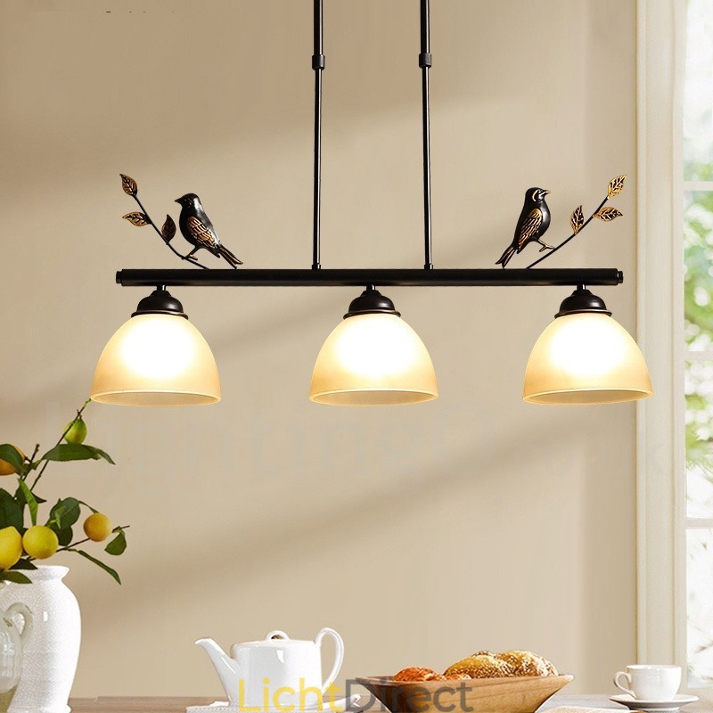 3-lichts retro rustieke stalen hanglamp met glazen kap