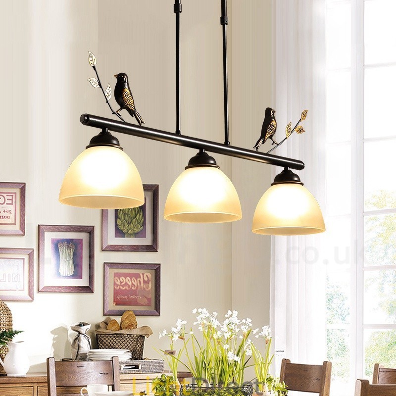3-lichts retro rustieke stalen hanglamp met glazen kap