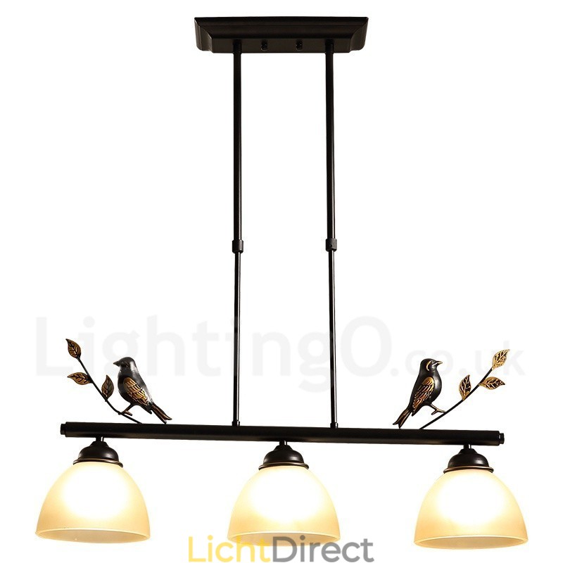 3-lichts retro rustieke stalen hanglamp met glazen kap