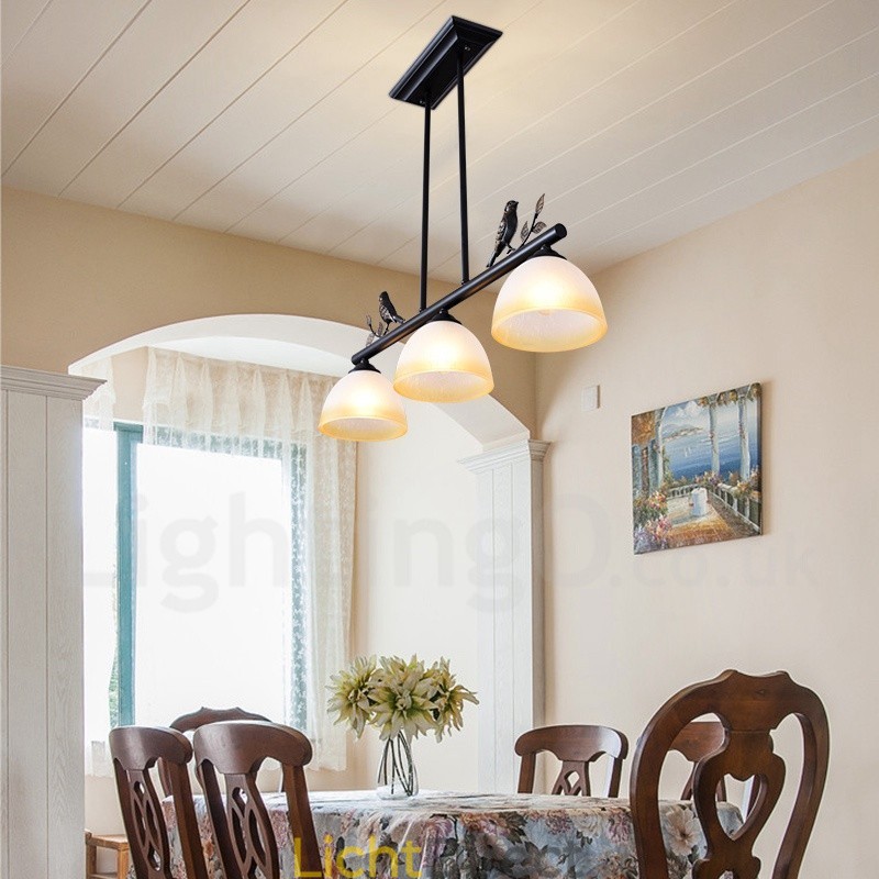 3-lichts retro rustieke stalen hanglamp met glazen kap