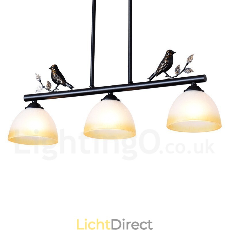 3-lichts retro rustieke stalen hanglamp met glazen kap