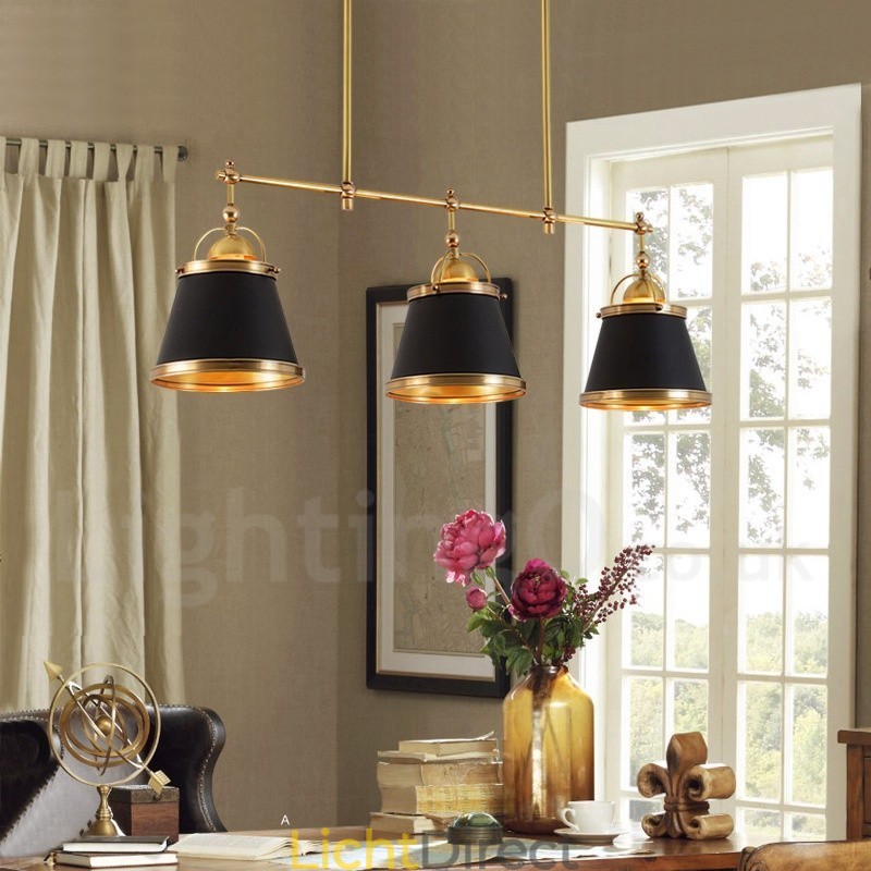 3-lichts retro rustieke luxe messing hanglamp met messing kap