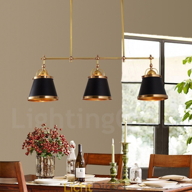 3-lichts retro rustieke luxe messing hanglamp met messing kap