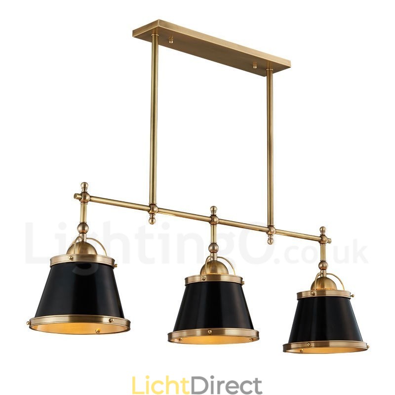 3-lichts retro rustieke luxe messing hanglamp met messing kap