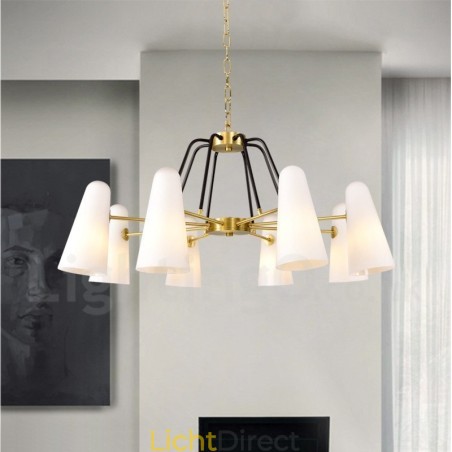 8-lichts retro rustieke luxe messing hanglamp kroonluchter met glazen kap 8-lichts retro rustieke luxe messing hanglamp kroonluchter met glazen kap