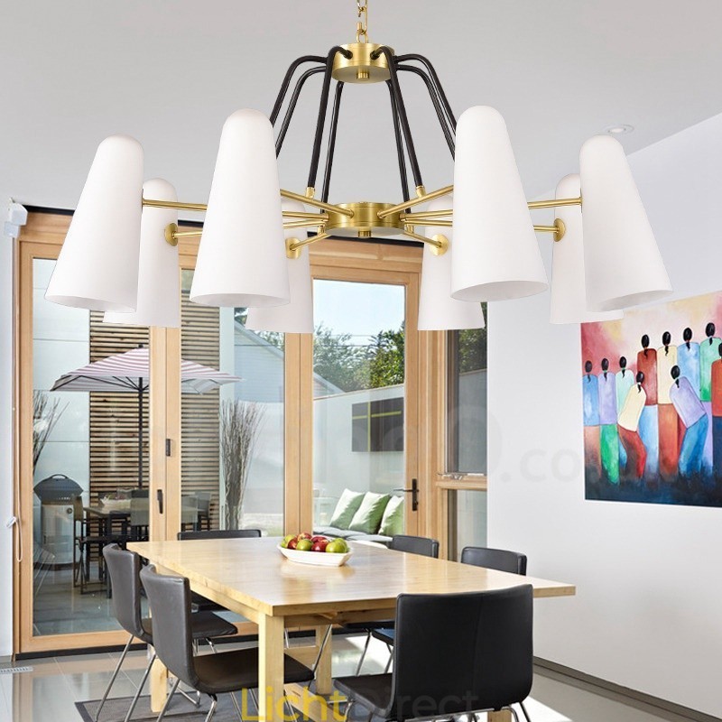 8-lichts retro rustieke luxe messing hanglamp kroonluchter met glazen kap