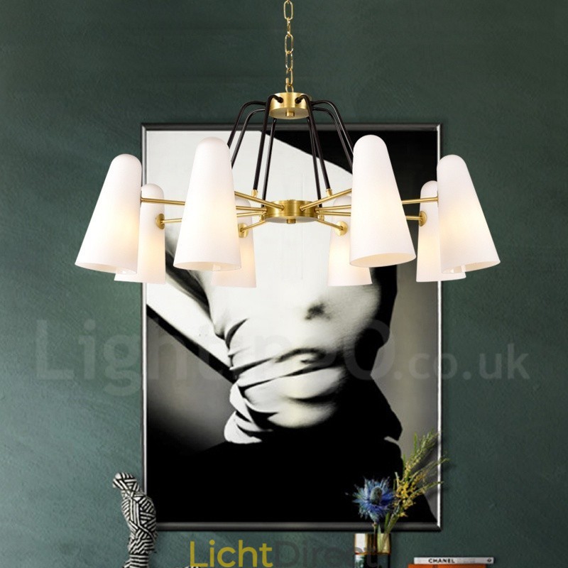 8-lichts retro rustieke luxe messing hanglamp kroonluchter met glazen kap