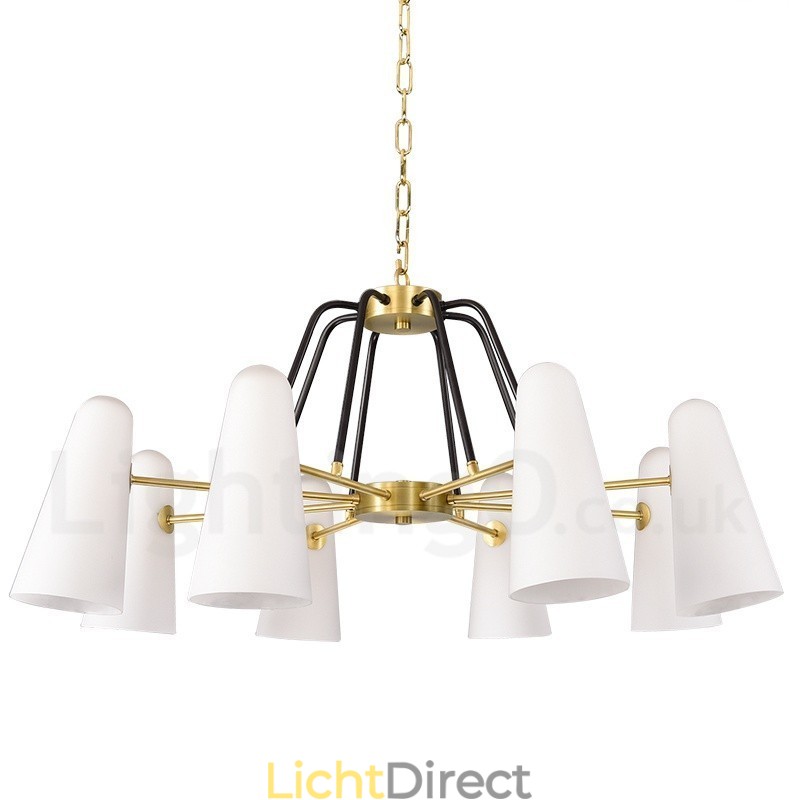 8-lichts retro rustieke luxe messing hanglamp kroonluchter met glazen kap