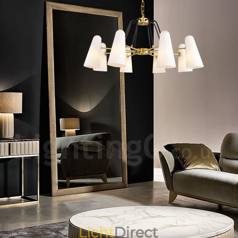 8-lichts retro rustieke luxe messing hanglamp kroonluchter met glazen kap