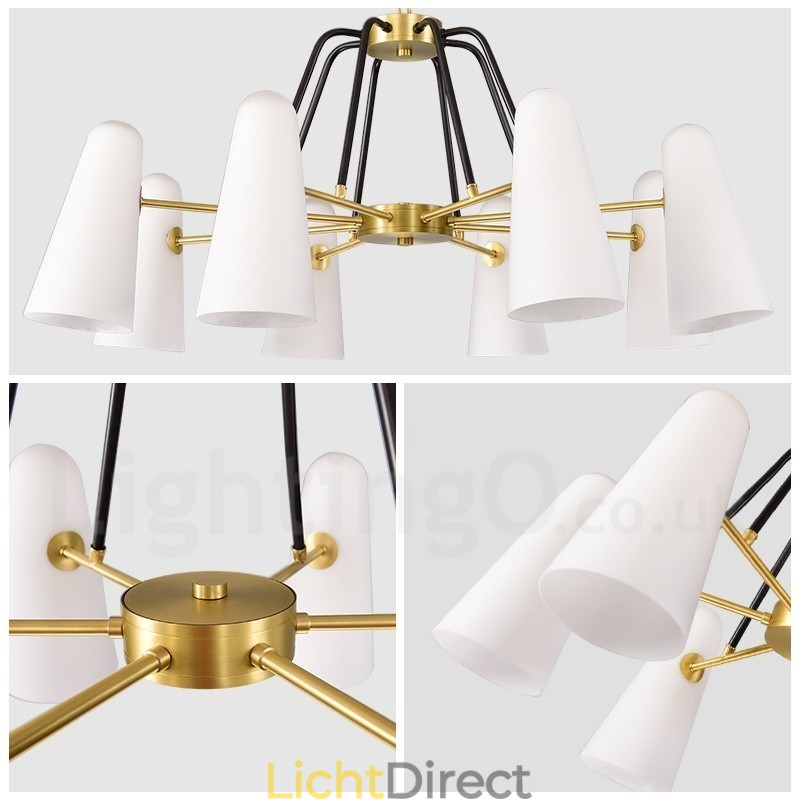 8-lichts retro rustieke luxe messing hanglamp kroonluchter met glazen kap