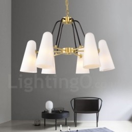6-lichts retro rustieke luxe messing hanglamp kroonluchter met glazen kap