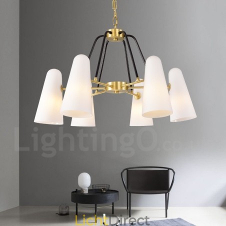 6-lichts retro rustieke luxe messing hanglamp kroonluchter met glazen kap 6-lichts retro rustieke luxe messing hanglamp kroonluchter met glazen kap