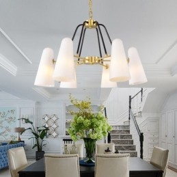 6-lichts retro rustieke luxe messing hanglamp kroonluchter met glazen kap