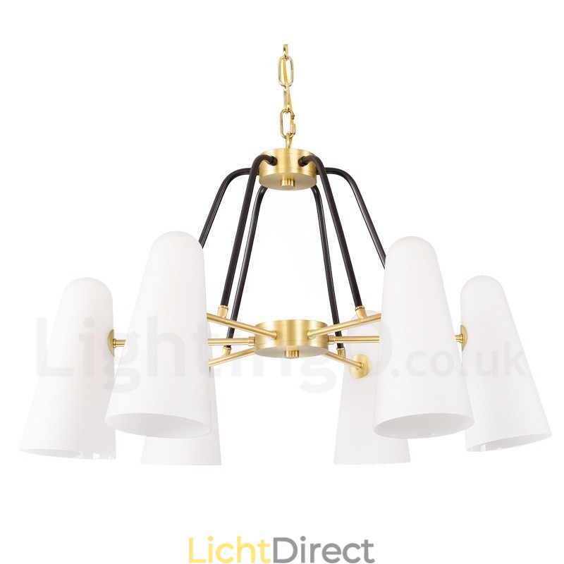 6-lichts retro rustieke luxe messing hanglamp kroonluchter met glazen kap