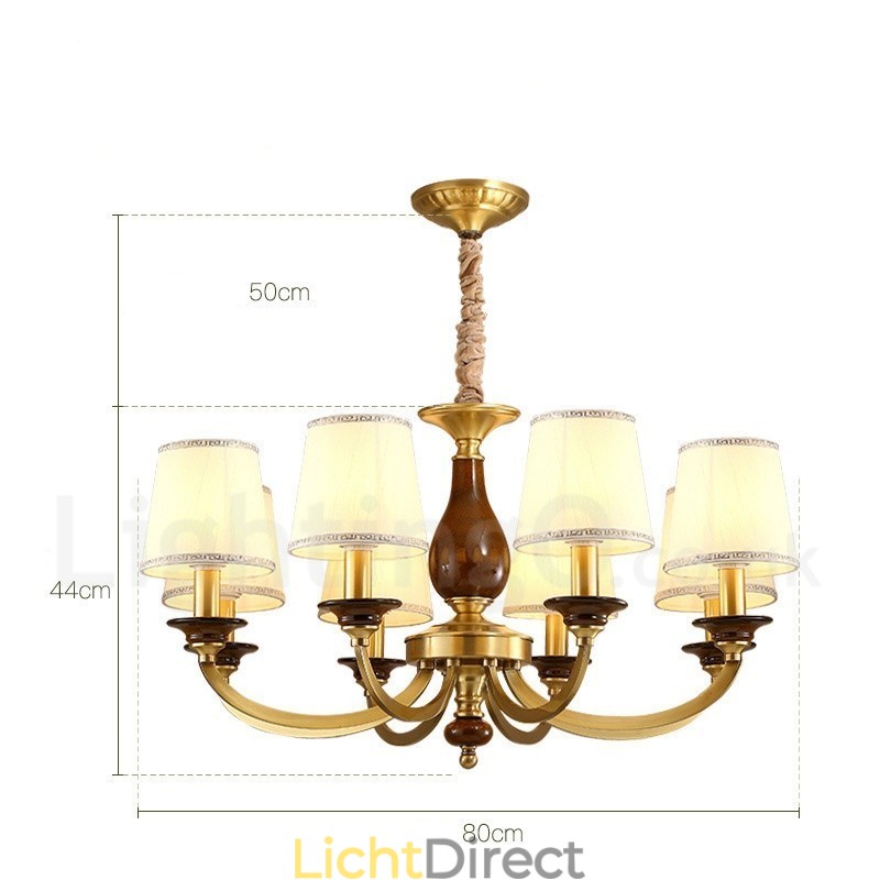 8-lichts retro rustieke luxe messing hanglamp kroonluchter met glazen kap
