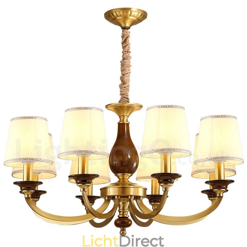 8-lichts retro rustieke luxe messing hanglamp kroonluchter met glazen kap