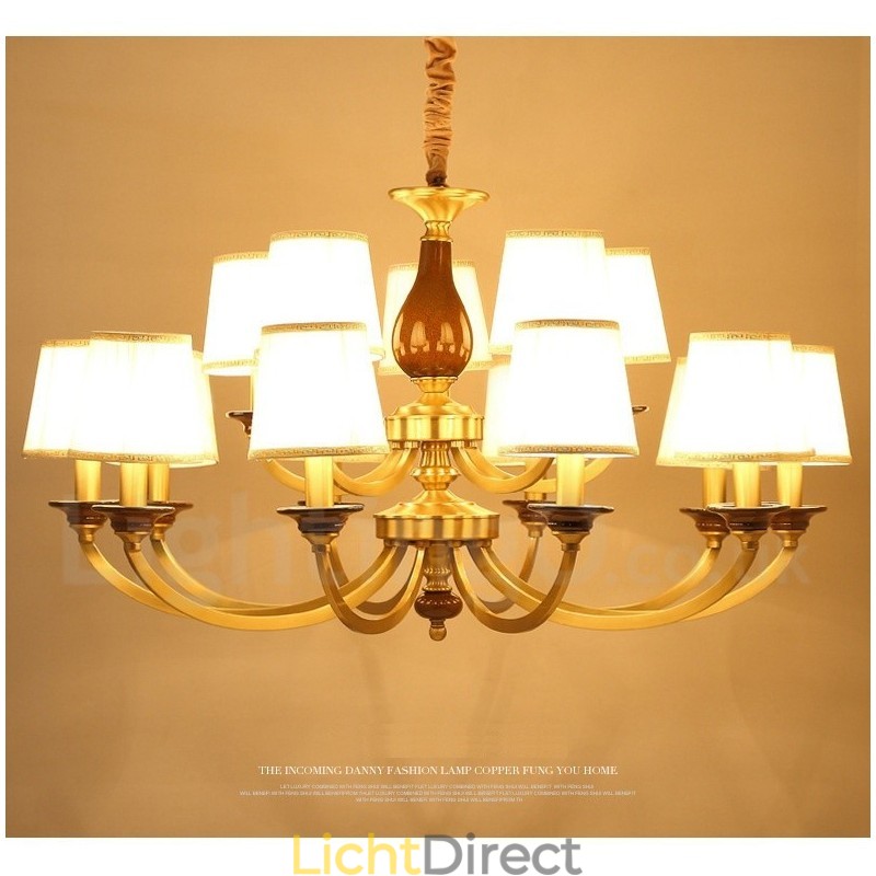 15 Lichts Retro Rustieke Luxe Messing Hanglamp Kroonluchter met Glazen Kap