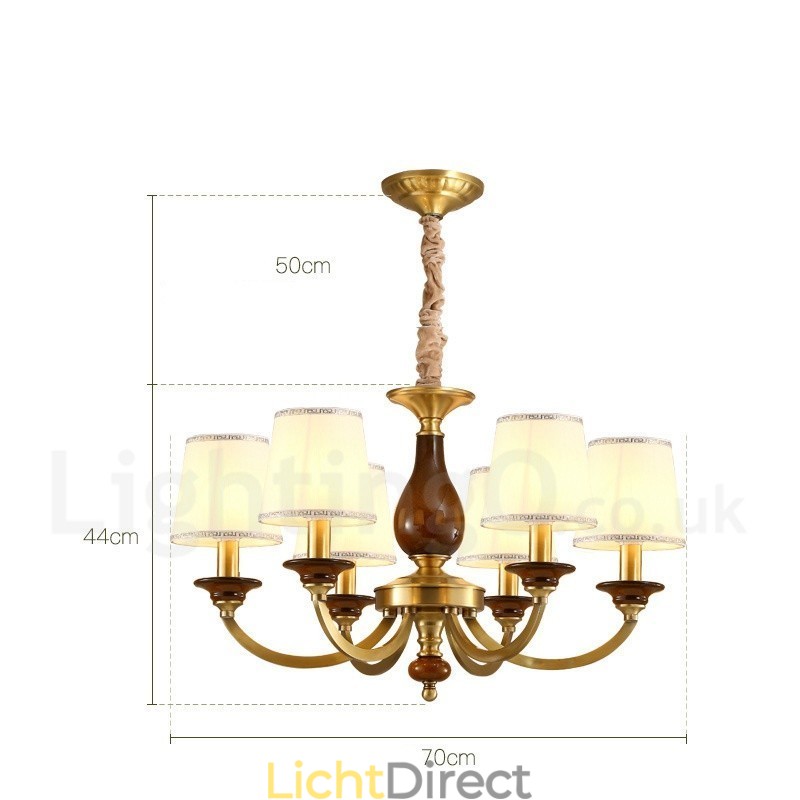 6-lichts retro rustieke luxe messing hanglamp kroonluchter met glazen kap