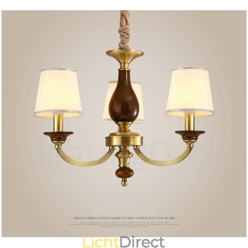 3-lichts retro rustieke luxe messing hanglamp kroonluchter met glazen kap