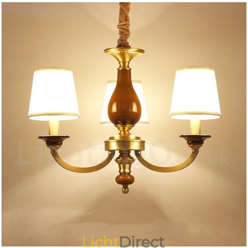 3-lichts retro rustieke luxe messing hanglamp kroonluchter met glazen kap