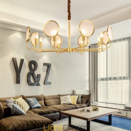 8-lichts retro rustieke luxe messing hanglamp kroonluchter met glazen kap