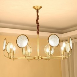 8-lichts retro rustieke luxe messing hanglamp kroonluchter met glazen kap