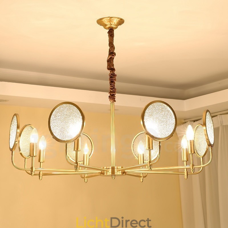 8-lichts retro rustieke luxe messing hanglamp kroonluchter met glazen kap