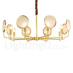 8-lichts retro rustieke luxe messing hanglamp kroonluchter met glazen kap