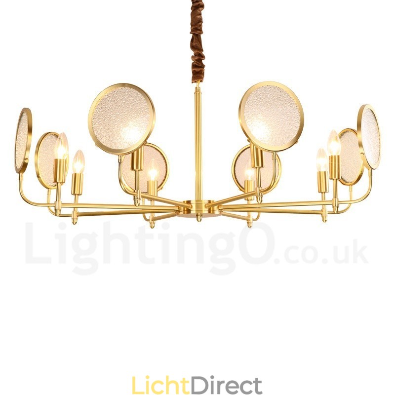 8-lichts retro rustieke luxe messing hanglamp kroonluchter met glazen kap