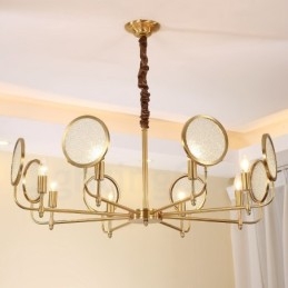 8-lichts retro rustieke luxe messing hanglamp kroonluchter met glazen kap