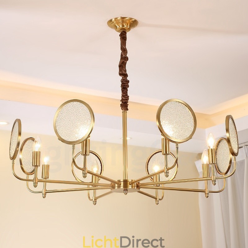 8-lichts retro rustieke luxe messing hanglamp kroonluchter met glazen kap
