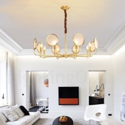 8-lichts retro rustieke luxe messing hanglamp kroonluchter met glazen kap