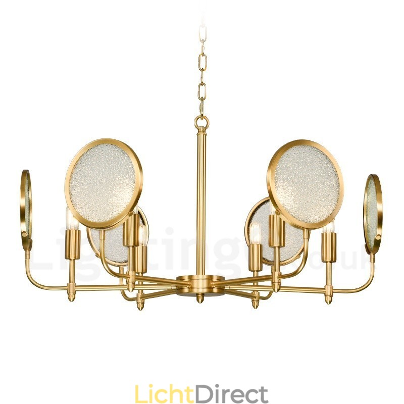 6-lichts retro rustieke luxe messing hanglamp kroonluchter met glazen kap