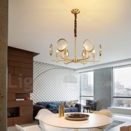 6-lichts retro rustieke luxe messing hanglamp kroonluchter met glazen kap