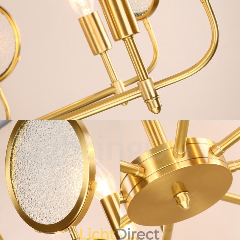 6-lichts retro rustieke luxe messing hanglamp kroonluchter met glazen kap
