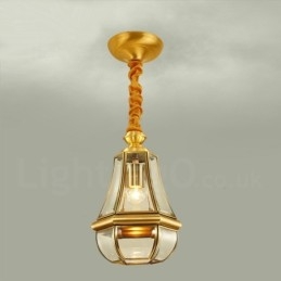 1 Licht Retro Rustieke Luxe Messing Hanglamp Kroonluchter met Glazen Kap