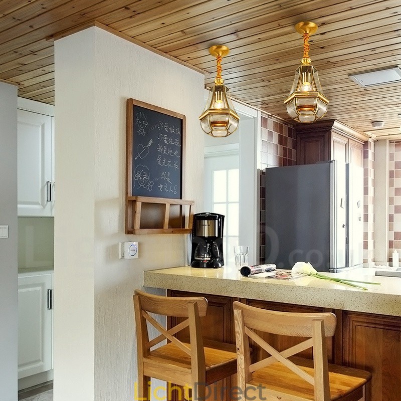 1 Licht Retro Rustieke Luxe Messing Hanglamp Kroonluchter met Glazen Kap